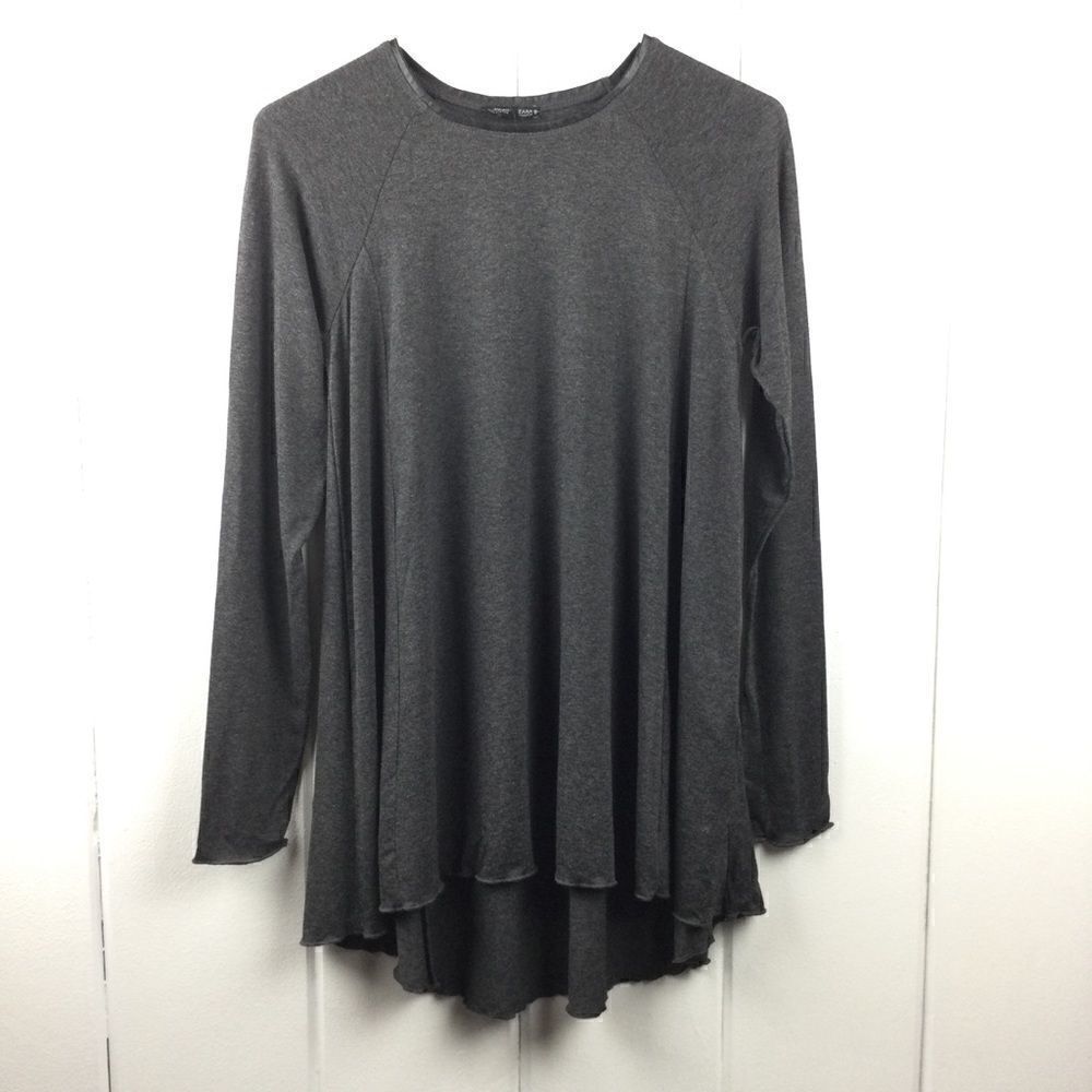 Zara Collection Gray Long Sleeve High Low Top M - Picture 1 of 16